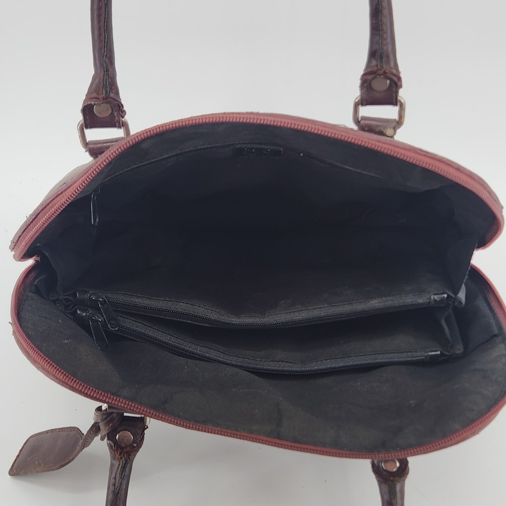 M.C.‎ Croc Embossed Leather Satchel Bag Brown Structured Handbag - Picture 11 of 16